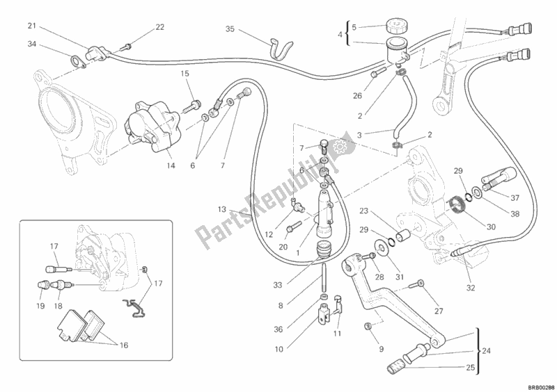 Alle onderdelen voor de Achter Remsysteem van de Ducati Hypermotard 1100 EVO SP 2010